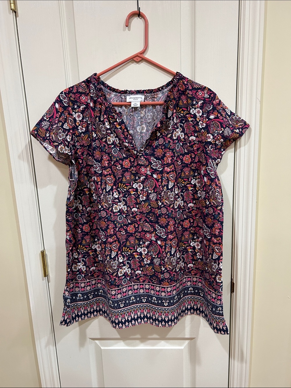 Liz Claiborne Linen Cotton Paisley Top